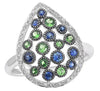 WIDE .70CT DIAMOND & AAA SAPPHIRE & TSAVORITE 14KT WHITE GOLD OPEN FILIGREE RING