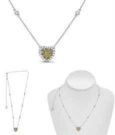 .67CT WHITE & FANCY YELLOW DIAMOND 18KT TWO TONE GOLD DOUBLE HALO LOVE NECKLACE