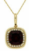 ESTATE 1.78CT DIAMOND & AAA RHODOLITE 14KT YELLOW GOLD 3D CUSHION HALO PENDANT