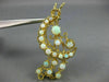 ANTIQUE LARGE .03CT DIAMOND & AAA OPAL 14KT YELLOW GOLD 3D FLOWER BROOCH PIN