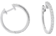 ESTATE .78CT DIAMOND 14KT WHITE GOLD CLASSIC ROUND HUGGIE HOOP HANGING EARRINGS