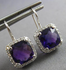 LARGE 4.17CT DIAMOND & AAA AMETHYST 14KT WHITE GOLD 3D CUSHION & ROUND EARRINGS
