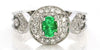 .72CT DIAMOND & AAA EMERALD 18K WHITE GOLD OVAL & ROUND MILGRAIN ENGAGEMENT RING