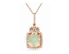1.60CT DIAMOND & AAA OPAL 14KT ROSE GOLD CUSHION & ROUND CROWN FLOATING PENDANT