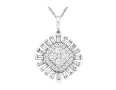.91CT DIAMOND 14KT WHITE GOLD ROUND & BAGUETTE FLOWER BALLERINA FLOATING PENDANT