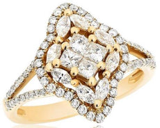 1.1CT DIAMOND 14KT YELLOW GOLD 3D ROUND PRINCESS & MARQUISE INVISIBLE FUN RING