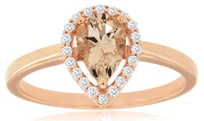 .77CT DIAMOND & AAA MORGANITE 14KT ROSE GOLD PEAR SHAPE & ROUND ENGAGEMENT RING