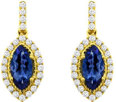1.0CT DIAMOND & AAA TANZANITE 14KT YELLOW GOLD MARQUISE & ROUND HANGING EARRINGS