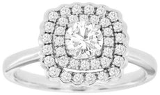 .75CT DIAMOND 14KT WHITE GOLD ROUND DOUBLE HALO FLORAL SQUARE ENGANGEMENT RING