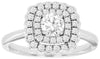 .75CT DIAMOND 14KT WHITE GOLD ROUND DOUBLE HALO FLORAL SQUARE ENGANGEMENT RING