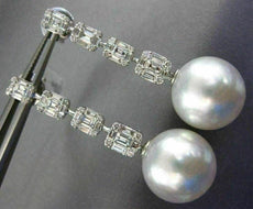 LARGE 1.58CT DIAMOND & AAA SOUTH SEA PEARL 18KT WHITE GOLD 3D HANGING EARRINGS