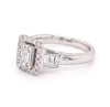 2.61CT DIAMOND 18KT WHITE GOLD 3D ROUND & BAGUETTE CLUSTER SQUARE HALO LOVE RING