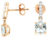 1.82CT DIAMOND & AAA AQUAMARINE 14K ROSE GOLD 3D CUSHION & ROUND SQUARE EARRINGS