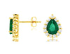 2.85CT DIAMOND & AAA EMERALD 14K YELLOW GOLD 3D PEAR SHAPE & ROUND STUD EARRINGS