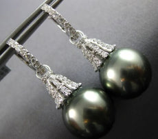 .60CT DIAMOND & AAA TAHITIAN PEARL 18KT WHITE GOLD 3D LEVERBACK HANGING EARRINGS