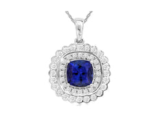 2.19CT DIAMOND & AAA TANZANITE 14KT WHITE GOLD CUSHION FLOWERE FLOATING PENDANT