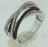 .73CT WHITE & BLACK DIAMOND 14KT WHITE GOLD 3D MULTI ROW CRISS CROSS LOVE RING