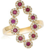 ESTATE .66CT DIAMOND & AAA RUBY 14KT YELLOW GOLD MULTI FLOWER OPEN LEAF FUN RING
