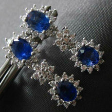 2.31CT DIAMOND & AAA SAPPHIRE 18K WHITE GOLD OVAL & ROUND DOUBLE FLOWER EARRINGS
