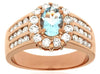 Estate 1.6Ct Diamond & AAA Aquamarine 14K Rose Gold Oval & Round Flower Engagement Ring
