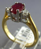 1.02CT DIAMOND & AAA RUBY 14KT 2 TONE GOLD OVAL & ROUND 3 STONE ENGAGEMENT RING