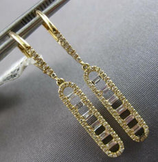 LONG .55CT DIAMOND 14KT YELLOW GOLD ROUND & BAGUETTE ELONGATED OVAL FUN EARRINGS