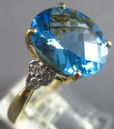 5.24CT DIAMOND & AAA BLUE TOPAZ 14KT YELLOW GOLD 3D OVAL & ROUND FLORAL FUN RING