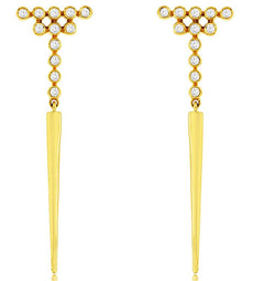 LONG .26CT DIAMOND 14KT YELLOW GOLD 3D ELONGATED TRIANGULAR FUN HANGING EARRINGS