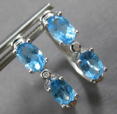 1.40CT DIAMOND & AAA BLUE TOPAZ 14K WHITE GOLD OVAL & ROUND HOOP EARRINGS #27919