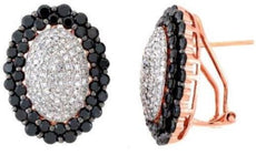 3.0CT WHITE & BLACK DIAMOND 14KT ROSE GOLD 3D OVAL DOUBLE HALO HANGING EARRINGS