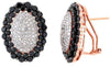 3.0CT WHITE & BLACK DIAMOND 14KT ROSE GOLD 3D OVAL DOUBLE HALO HANGING EARRINGS