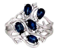 1.82CT DIAMOND & AAA SAPPHIRE 14KT WHITE GOLD 3D CLASSIC MULTI BRANCH FUN RING
