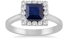 2.32CT DIAMOND & AAA SAPPHIRE 14K WHITE GOLD PRINCESS & ROUND SQUARE HALO RING