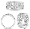 ESTATE WIDE .80CT DIAMOND 14K WHITE GOLD 3D ROUND FLORAL SEMI MOON FILIGREE RING