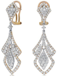 LARGE 5.17CT DIAMOND 18K WHITE & ROSE GOLD DOUBLE TEAR DROP CLIP ON FUN EARRINGS