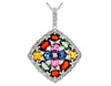 3.70CT DIAMOND & AAA MULTI COLOR SAPPHIRE 14KT WHITE GOLD SQUARE CLUSTER PENDANT
