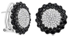 ESTATE 2.65CT WHITE & BLACK DIAMOND 14KT WHITE GOLD 3D FLOWER CLIP ON EARRINGS