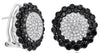 ESTATE 2.65CT WHITE & BLACK DIAMOND 14KT WHITE GOLD 3D FLOWER CLIP ON EARRINGS