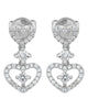 ESTATE .53CT DIAMOND 18KT WHITE GOLD CLASSIC DOUBLE HEART LOVE HANGING EARRINGS