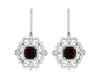 3.20CT DIAMOND & AAA GARNET 14KT WHITE GOLD 3D CUSHION & ROUND HANGING EARRINGS