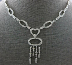 1.59CT DIAMOND 14KT WHITE GOLD 3D HEART CHANDELIER SEMI ETERNITY LARIAT NECKLACE