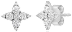 ESTATE .51CT DIAMOND 14KT WHITE GOLD 3D ROUND STAR FLOWER STUD EARRINGS