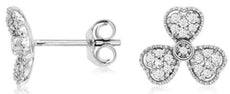 ESTATE .17CT DIAMOND 14KT WHITE GOLD 3D HEART SHAPE CLOVER FLOWER STUD EARRINGS
