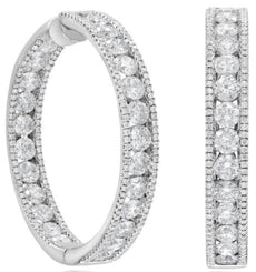 11.86CT DIAMOND 18K WHITE GOLD 3D CLASSIC 3 ROW INSIDE OUT HOOP HANGING EARRINGS