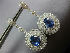 ESTATE EXTRA LARGE 11.86CT DIAMOND & AAA SAPPHIRE 18K WHITE GOLD FLOWER EARRINGS