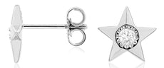 ESTATE .15CT DIAMOND 14KT WHITE GOLD 3D CLASSIC SOLITAIRE STAR FUN STUD EARRINGS