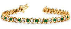 3.33CT DIAMOND & AAA EMERALD 14KT YELLOW GOLD CLASSIC S DESIGN TENNIS BRACELET