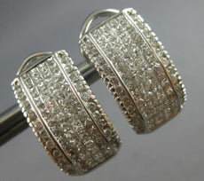 LARGE 1.52CT DIAMOND 14K WHITE GOLD 3D ROUND & PRINCESS CLIP ON HANGING EARRINGS