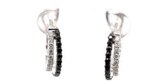 ESTATE .70CT WHITE & BLACK DIAMOND 18K WHITE GOLD UMBRELLA HOOP HANGING EARRINGS