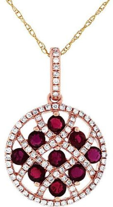 1.05CT DIAMOND & AAA RUBY 14KT ROSE GOLD 3D ROUND CRISS CROSS FLOATING PENDANT